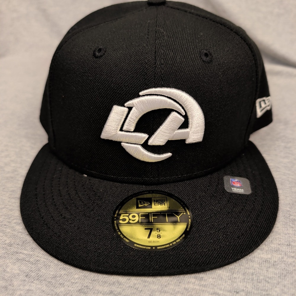 New Era 59FIFTY Los Angeles Rams Hat Black White NFL Fitted Cap 7 5/8 12494515